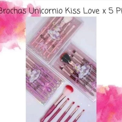 Set de brochas unicornio kiss love ×5 piezas