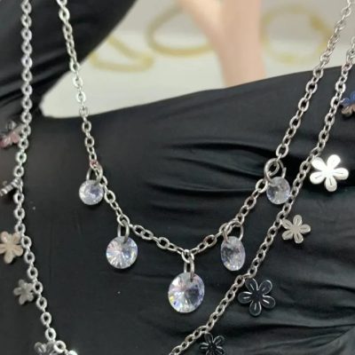 Cadenita doble flores/strass