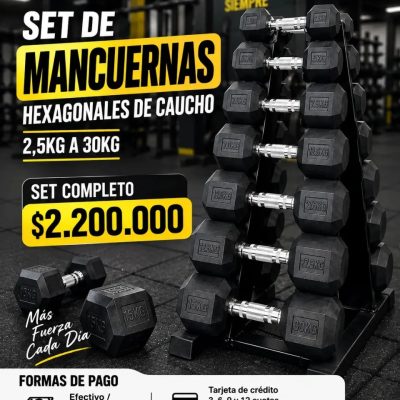 Kit 12 pares mancuernas hexagonales de caucho