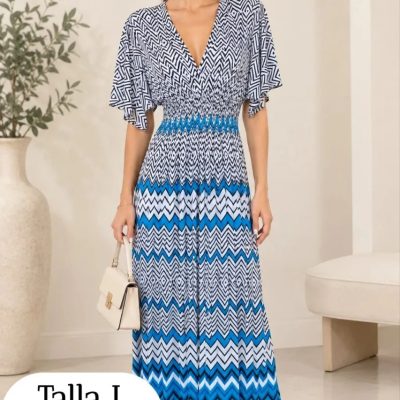 🌺VESTIDO AZUL CON DISEÑO BLANCO